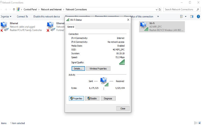 Network connection properties